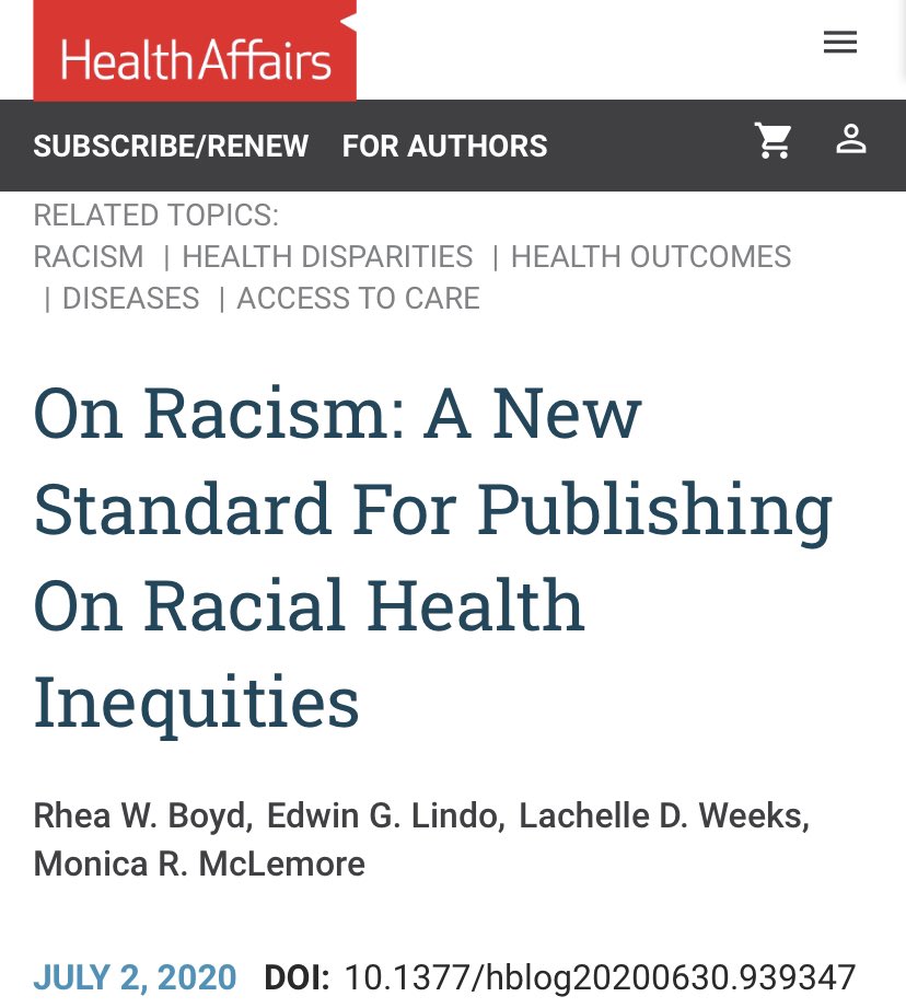 When we see racial disparities in health outcomes, we are seeing the impact of racism not race. There’s no gene that is shared by black or brown people that make them inherently weaker or more susceptible to disease in every health area.  https://www.healthaffairs.org/do/10.1377/hblog20200630.939347/full/