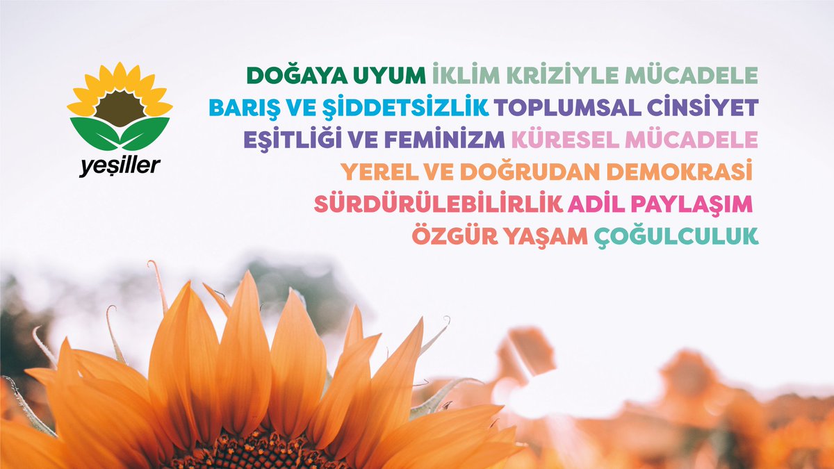 Çevre ve iklim adaleti ile ekonomik ve sosyal adalet arayışını bir arada ve aynı önemi vererek sürdüreceğiz. Siyasette bize rehberlik eden 10 temel ilkemiz 🌻 
yesiller.org.tr/yesil-ilkeler/