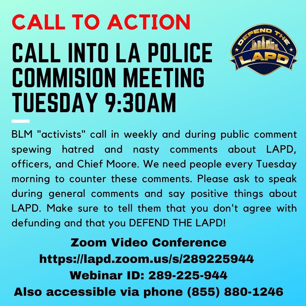 WalkWithBlueHQ's tweet photo. 🚨🚔🚨 #losangeles #defendlapd #defundthepolice #emergency It is critical to vocalize you’re support for #LAPD #Police tomorrow, #tuesday, Sept 22/20 at 9:30 am! If not, you will be another #minneapolis crying for Police when crimes are constantly committed against you. 🚨💙🚨 ~M https://t.co/5p8k285ERk
