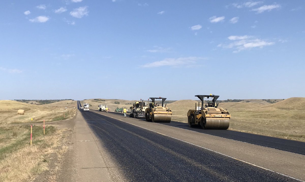 mobarea335t's tweet image. Bituminous Paving Inc. working on blade-laying asphalt concrete on the cold milled US Highway 12 east of McLaughlin to make a smooth surface and fill-in the cracks in the surface in preparation for a 2 inch overlay. #betterlivesthroughbettertransportation #giveemabrake #SDDOT