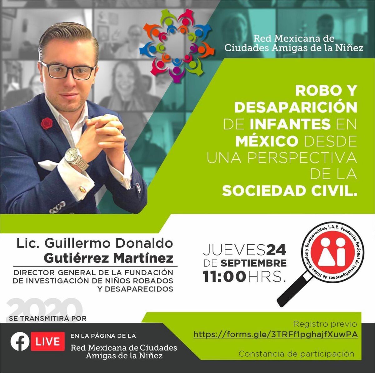 Los  invitamos a que no se pierdan este jueves 24 de Septiembre, la capacitación: "Robo y desaparición de Infantes en México desde una Perspectiva de la Sociedad Civil", impartida por el Lic. Guillermo Donaldo Gutiérrez Martínez. #ElFuturodelaNiñezSiempreesHoy