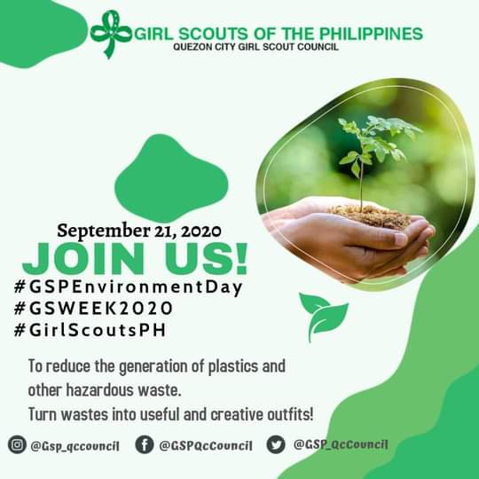 GSP_QcCouncil's tweet photo. Girl Scout from Quezon City, ARE YOU READY?!

Join us now in our first challenge for this GS WEEK! Help us reduce the plastics and other hazardous waste that affects our environment.

#GSPEnvironmentDay
#GSWeek2020
#GirlScoutsPH
#QCGSP https://t.co/pCouHVFJM0