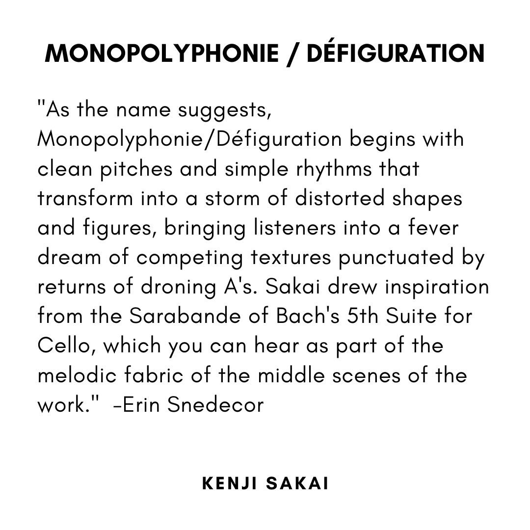 earspace_ens's tweet photo. Excited to share a bit about the composers and pieces being performed at earspace at home: Erin Snedecor, cello!
Kenji Sakai, ​Monopolyphonie / Défiguration ​for solo cello Sarah Kirkland Snider, ​The Reserved, the Reticent
Erin Snedecor - ​Improvisation https://t.co/wXzkcYlcWn