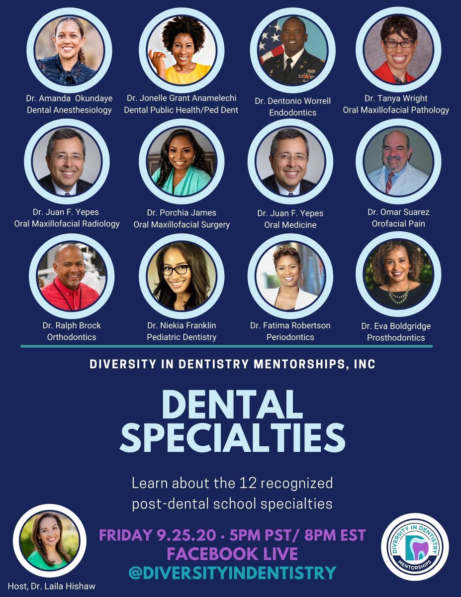 diversitydental's tweet photo. An incredible line up, willing to volunteer their time for Diversity In Dentistry Mentorship. The diverse face of this panel should be mirrored in the dental workforce nationwide! Clear your calendars. You don’t want to miss this!!#predents #diversityindentistry #mentorship https://t.co/ThcZNGNMSY