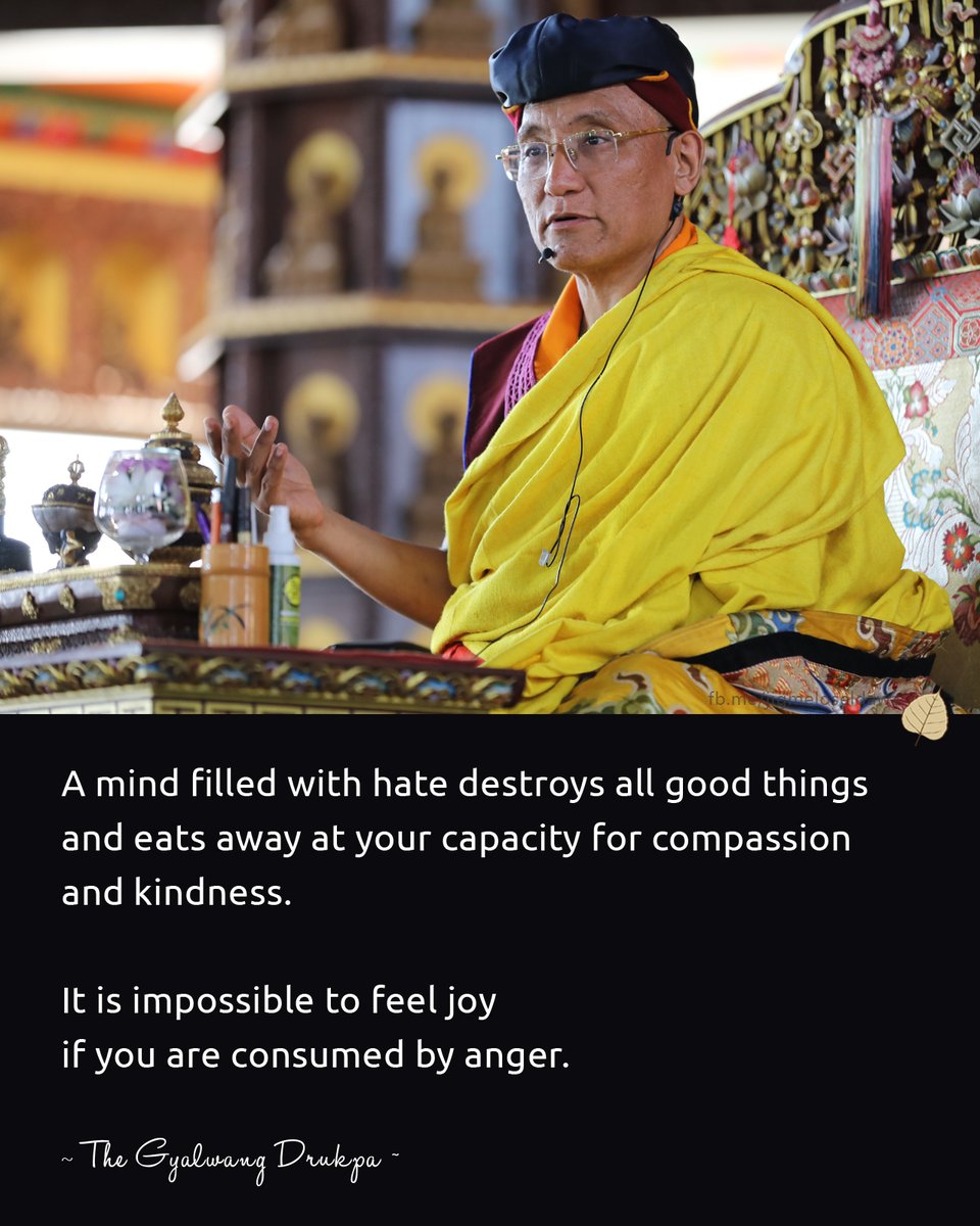 AniccaLosel's tweet photo. A mind filled with hate destroys all good things 
and eats away at your capacity for 
compassion and kindness. 
It is impossible to feel joy 
if you are consumed by anger. 
#Buddhism #Dharma #Gyalwangdrukpa #anger #compassion #loselanicca #loseldawa #jigmeloseldawa https://t.co/PKSewnUmXr
