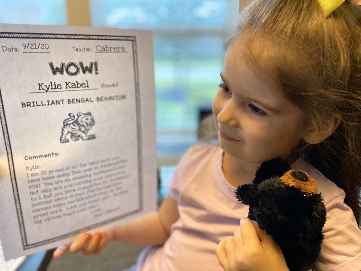 TerriMoran's tweet photo. @kruisininkinder Kylie was so excited to receive her WOW Certificate from you. Thank you so much!! God bless you!! Her parents made a huge presentation to her this morning, when I arrived for school.  She winked at me! #BryantElementary #BengalPride @TXRodeoGypsy @DonKabel https://t.co/t9FOQ17ieo