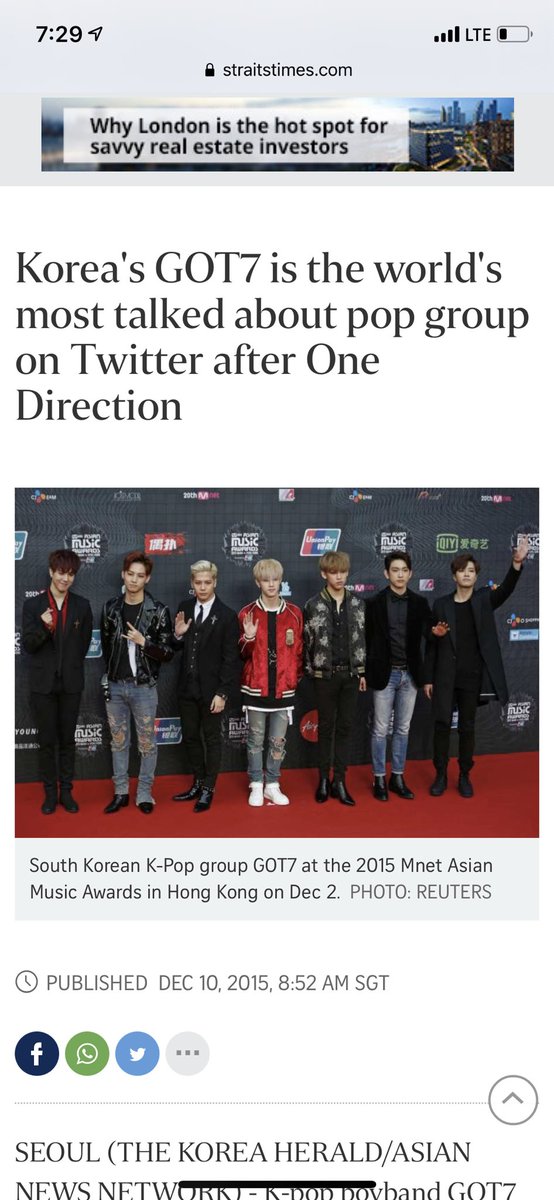 In 2015, GOT7 was the 2nd Most Mentioned Pop Group on Twitter next to One Direction. #GOT7  @GOT7Official