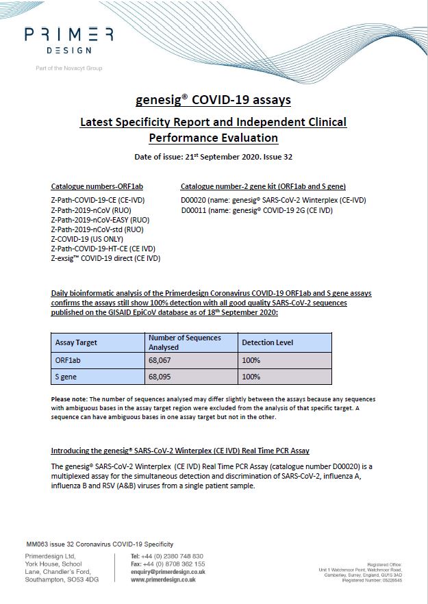 PrimerdesignLtd's tweet image. #Primerdesignltd latest Specificity Statement
#WinterTesting #Covid_19  #NCYT