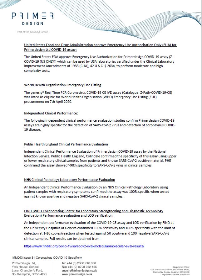 PrimerdesignLtd's tweet image. #Primerdesignltd latest Specificity Statement
#WinterTesting #Covid_19  #NCYT