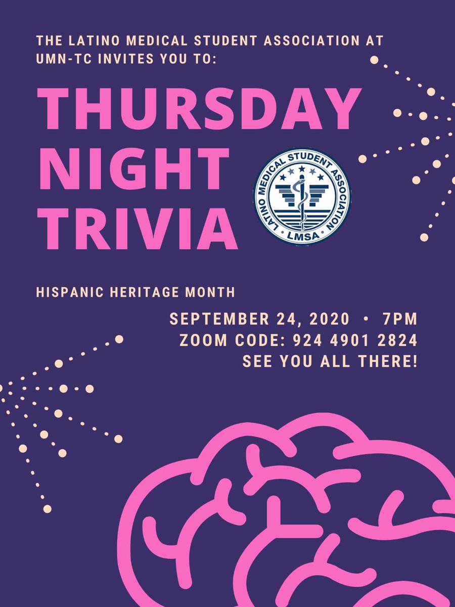 Join LMSA this Thursday as we celebrate Hispanic Heritage Month with Trivia Night! Just grab your favorite drink and come unwind with us as you test your knowledge about Latinamerican history, pop culture and learn more about your fellow LMSA members! 
DM for the passcode!