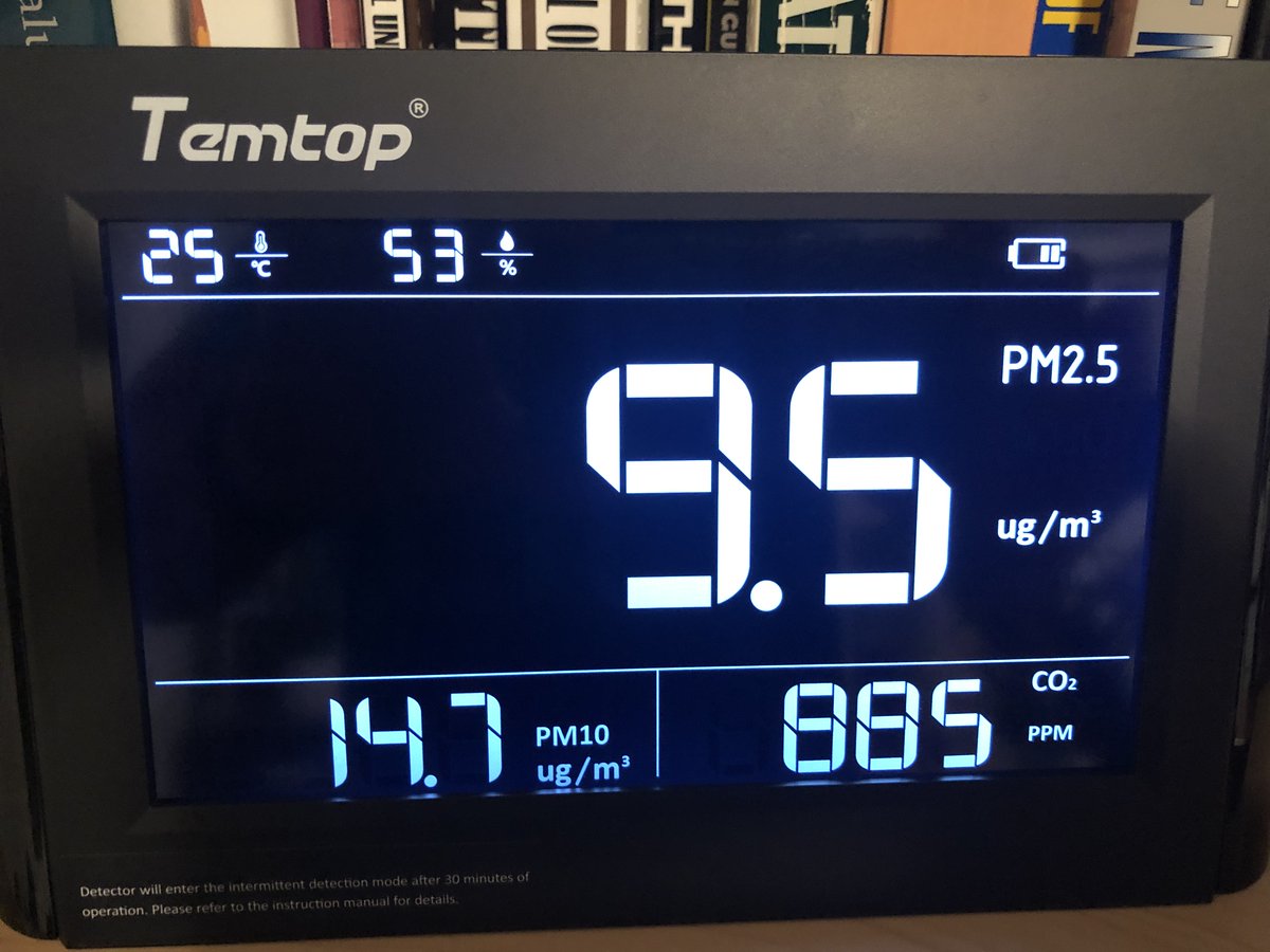 Following up on this thread: My CO2 and PM 2.5 sensor arrived today. AQI is better this week, but still elevated. Here's the particle count and CO2 level with the office windows open:
