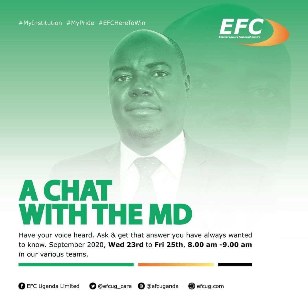 efcug_care's tweet image. Our Managing Director, Mr. Shem Kakembo will be talking to the various EFC teams this week from Wednesday 23rd to Friday 25th September 2020.

Visit our website: efcug.com

#EFCHereToWin #TuesdayUpdates