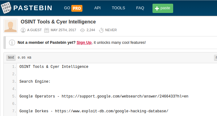 #OSINT tip: virtual dumpster-diving? Pastebin is one of the best places for it. For example let's google site:pastebin.com "OSINT"