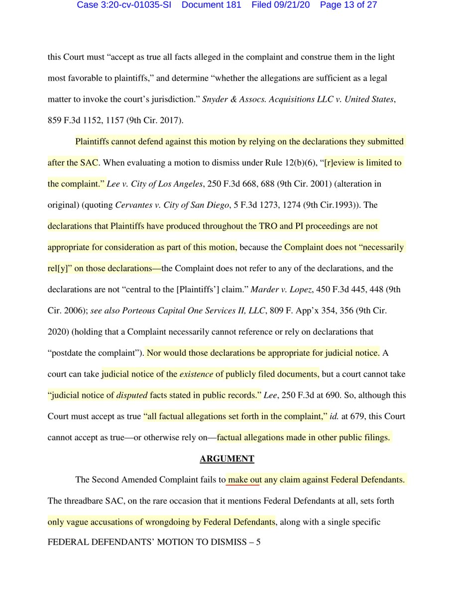 The intellectual dishonesty of  @TheJusticeDept in their MTD is do brazen. SAC, filed on July 17 doc # 53Plaintiff Declarations Doc 55, 56, 58-64DOJ pivots to process & standing issueThis filing is sloppy, with 3 distinct cadences. It’s difficult  https://ecf.ord.uscourts.gov/doc1/15117697477