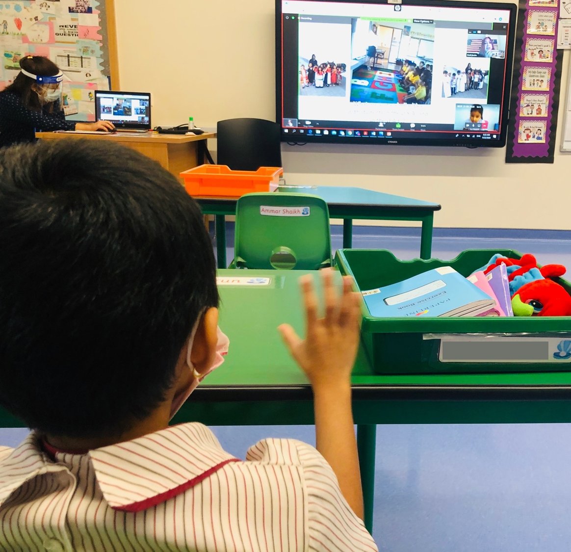 NMSKindergarten's tweet photo. Connecting across the continents virtually #KGWorldCulturesWeek @gemsnms_alkhail with enriched conversations and cross-cultural sharing. @Fatima_Martin @MichelleVerghe1 @Susanna_Porob @Raminde73660318 https://t.co/p2yfP7JNm5