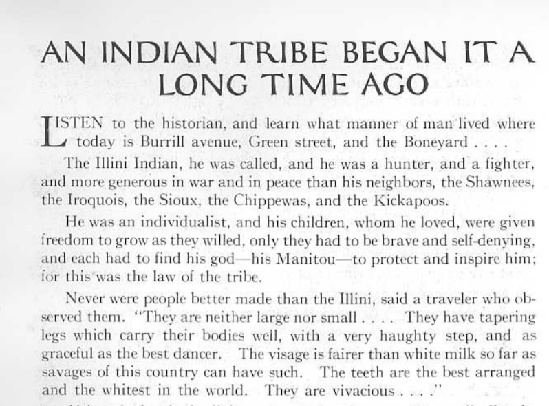 The 1920's saw the University coalesce around "Fighting Illini" and Native American imagery, as can be seen in this screencap from the Story Of The Stadium (Memorial Stadium) below. There were other pamphlets like this at the time as well (links at the end). 7/