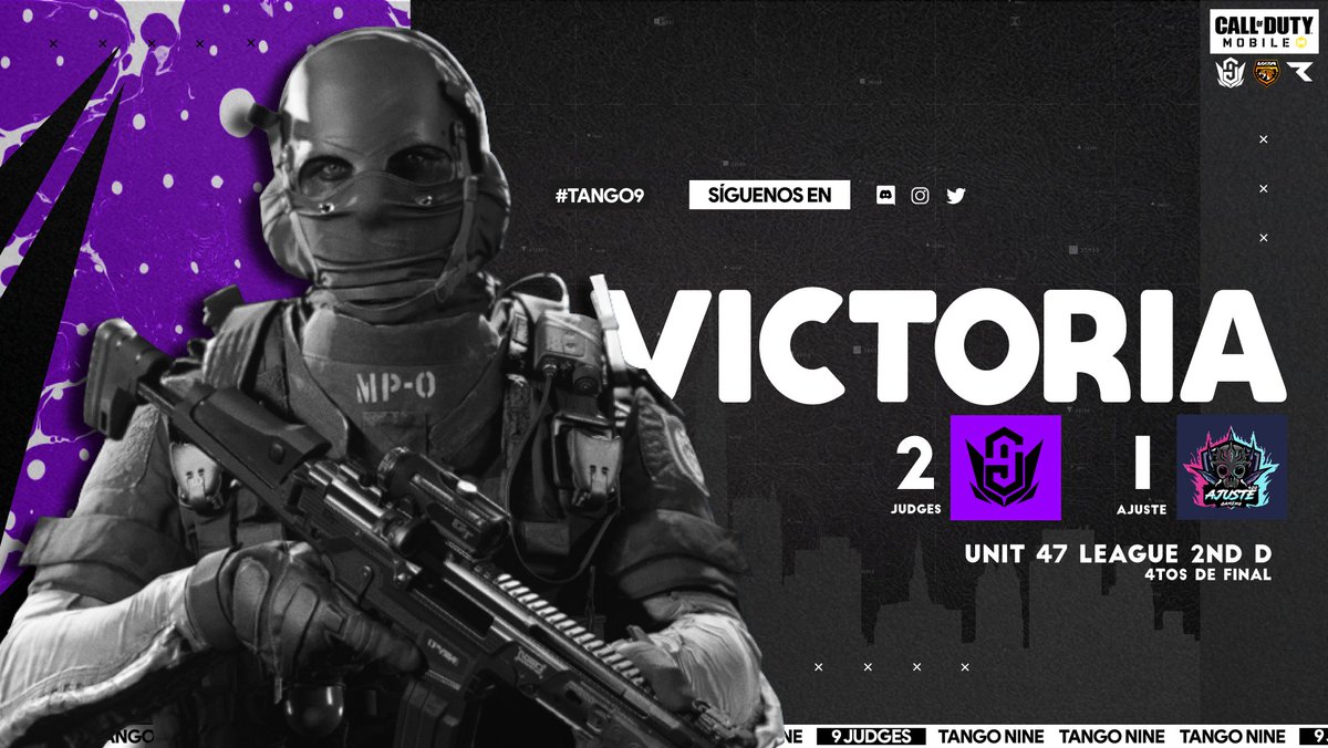 ¡Nos llevamos los 4tos de Final! 

Con un triunfo de 2-1 contra @ajustegaming420, GG's.

Ahora iremos por más, no lo olviden, los jueces te estarán viendo.

Roster:
👤| @Ratonpp1
👤| #Noizy
👤| <a href="/ski_tn/">SkI</a>
👤| @iFakevin
👤| Rūcōn

#TangoNine
