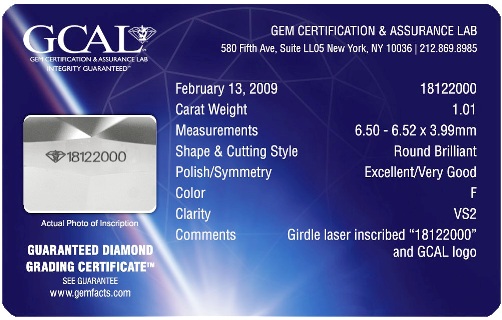 Certificates also serve as proof of the diamond's identity and value. A typical certificate can be as follows,Shape and Cut - Round Brilliant CutWeight - 1.4 caratClarity - VVSColor - EFFrom the above you can tell that this is a very very good diamond. 21/n