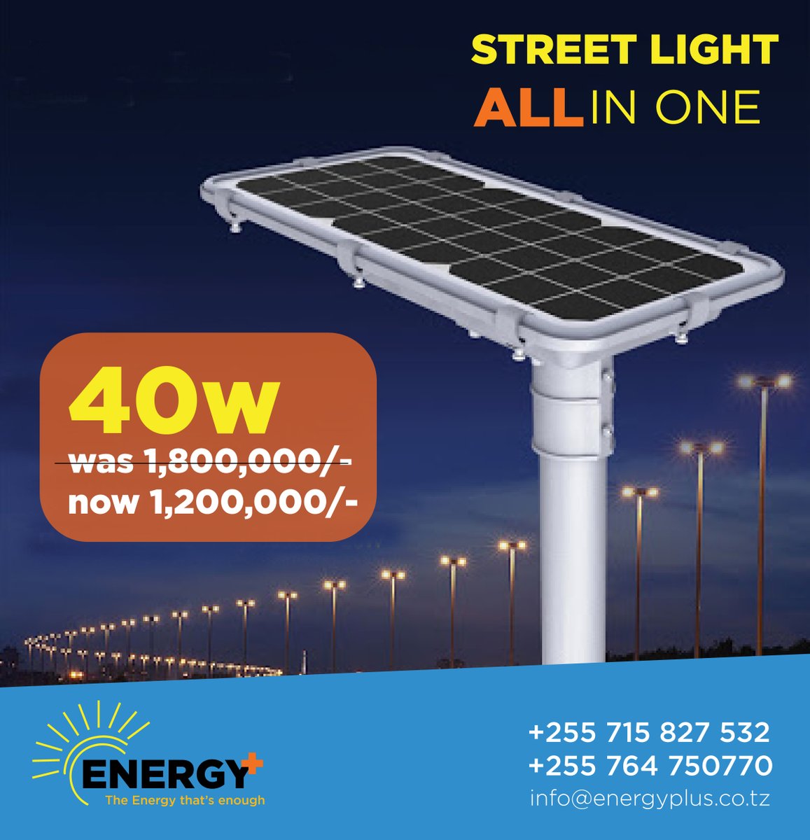 EnergyPlus13's tweet photo. STREET LIGHT (AllinOne) 40w with an offer price.

#solarenergy #jinko #suntech #victronenergy #leochbattery #rollsbattery #lorentzp https://t.co/yfriOTerfj