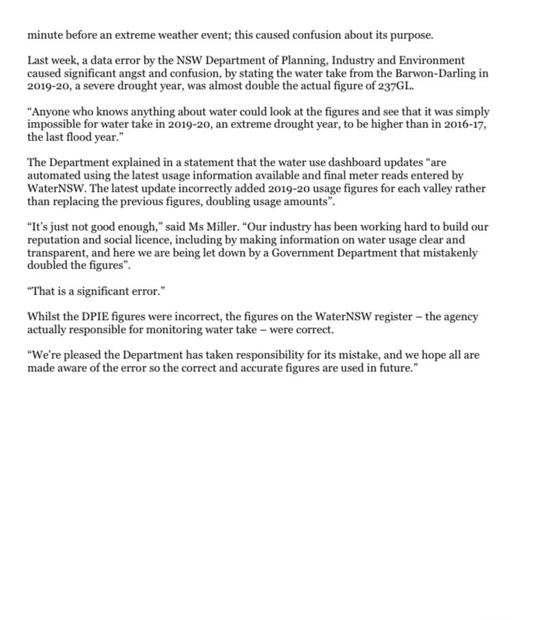 NSWIC Media Release: Irrigated agriculture wants a modern legislative framework. We don’t understand politicians who want water management turned back to 1912. It’s almost like they don’t want the problem solved. #FactsMatter #PolicyNotPolitics