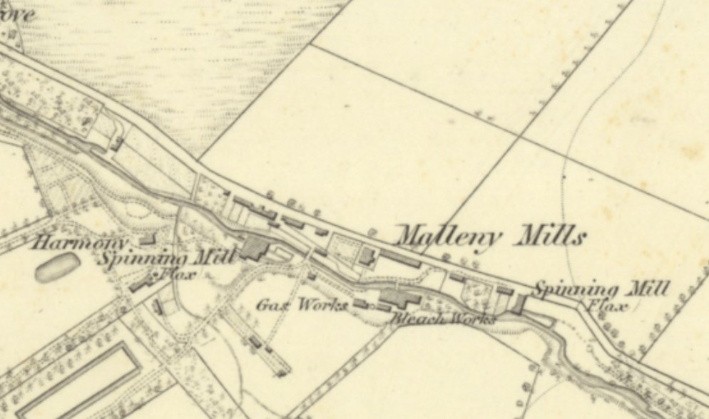 Until the mid-Victorian period, Leith was always critically short of clean water (despite the river running through it), therefore the Roperie had established a mill at Malleny, north of Balerno, to undertake the initial processing and bleaching of fibres