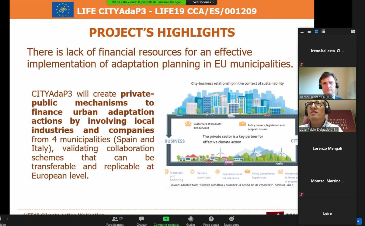 EuroVertiC's tweet photo. Nuestro compañero @JPDelgadoEnergy presenta el proyecto #CITYAdaP3 a @LIFEprogramme en LIFE Climate Action Welcome Meeting #cambioclimatico #greencities 🌳🌞🚵 https://t.co/9fbXkE4ViT