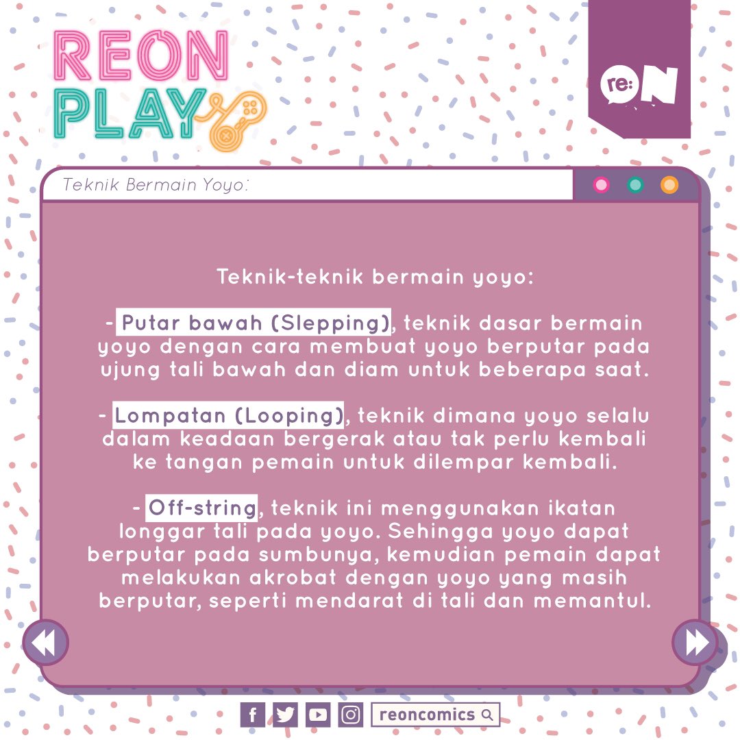 reoncomics's tweet photo. #REONPLAY kali ini masih membahas permainan tahun 90-an, nih!
Kali ini kita akan bahas permainan yoyo! Pernah main yoyo nggak, Reonites? Siapa nih yang jago main yoyo? Ceritain, dong!
#permainan90an #yoyo https://t.co/YxCtZwwnoD
