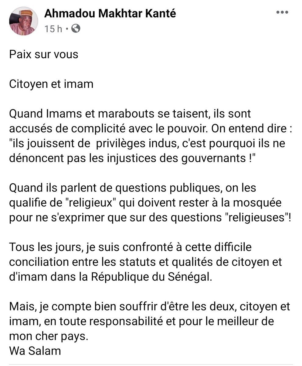 DavyBocande's tweet photo. [Paix sur vous

Citoyen et imam 

Quand Imams et marabouts se taisent, ils sont accusés de complicité avec le pouvoir. On entend dire : "ils jouissent de  privilèges indus, c'est pourquoi ils ne dénoncent pas les injustices des gouvernants !"] 👇🏿👇🏿👇🏿 https://t.co/OLCoCuPgQ2