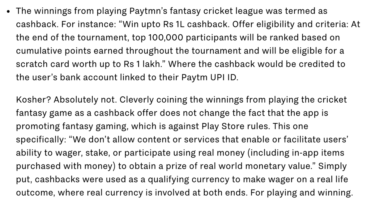 TMC falsely claims that all team-making games are illegal on Google Play. I'd suggest TMC to read Gplay's terms. Only Fantasy Games with cash-in wagers are banned, not free team-making games (which ours was).See these links  https://play.google.com/store/search?q=fantasy%20cricket&c=apps &  https://play.google.com/store/search?q=fantasy%20football&c=apps8/n
