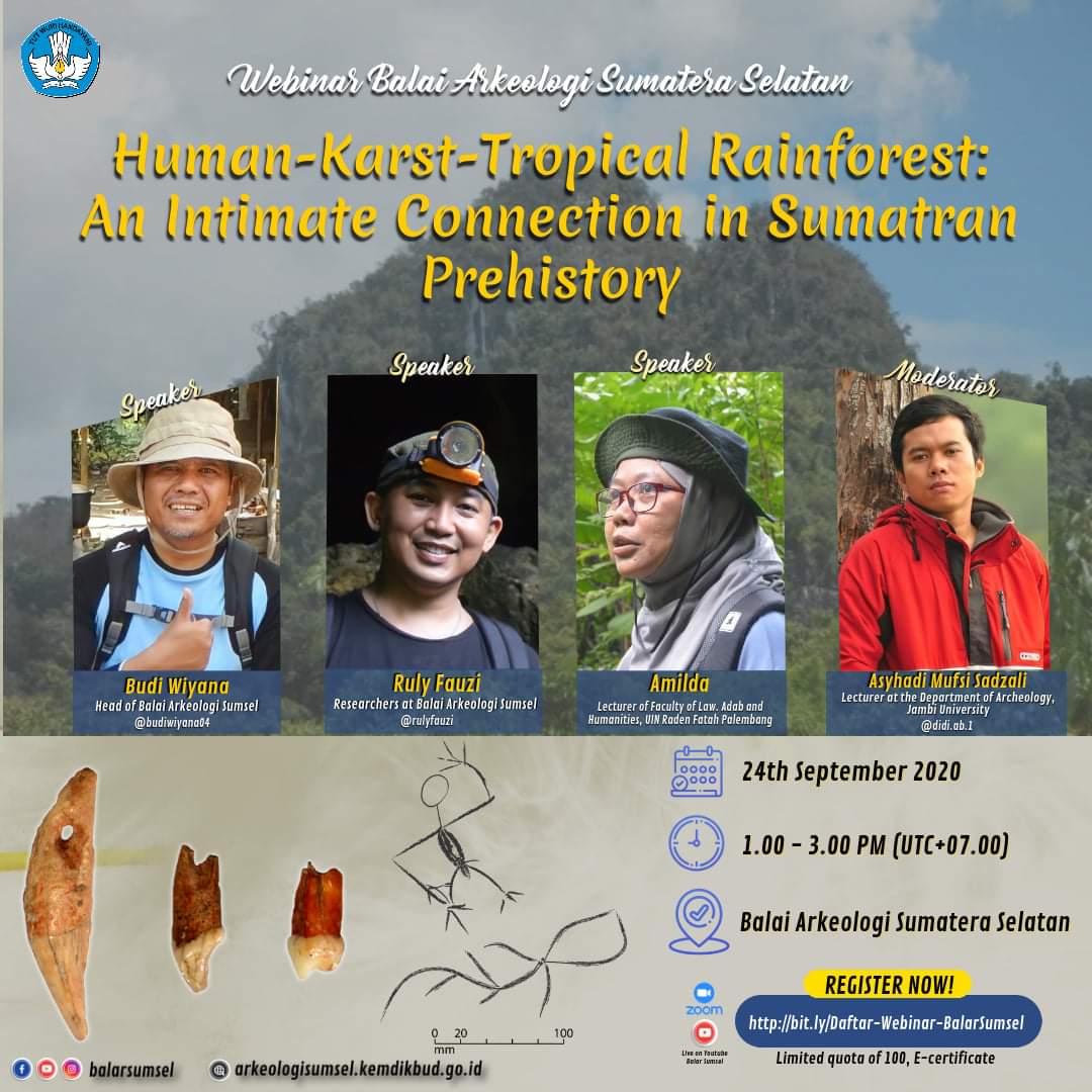 Here's another webinar worth attending. Presentations in Bahasa Indonesia but write ups in English 😃

Sept 24 2020, 1-3pm UTC
#Archaeology #Sumatra #Karst #CaveArchaeology