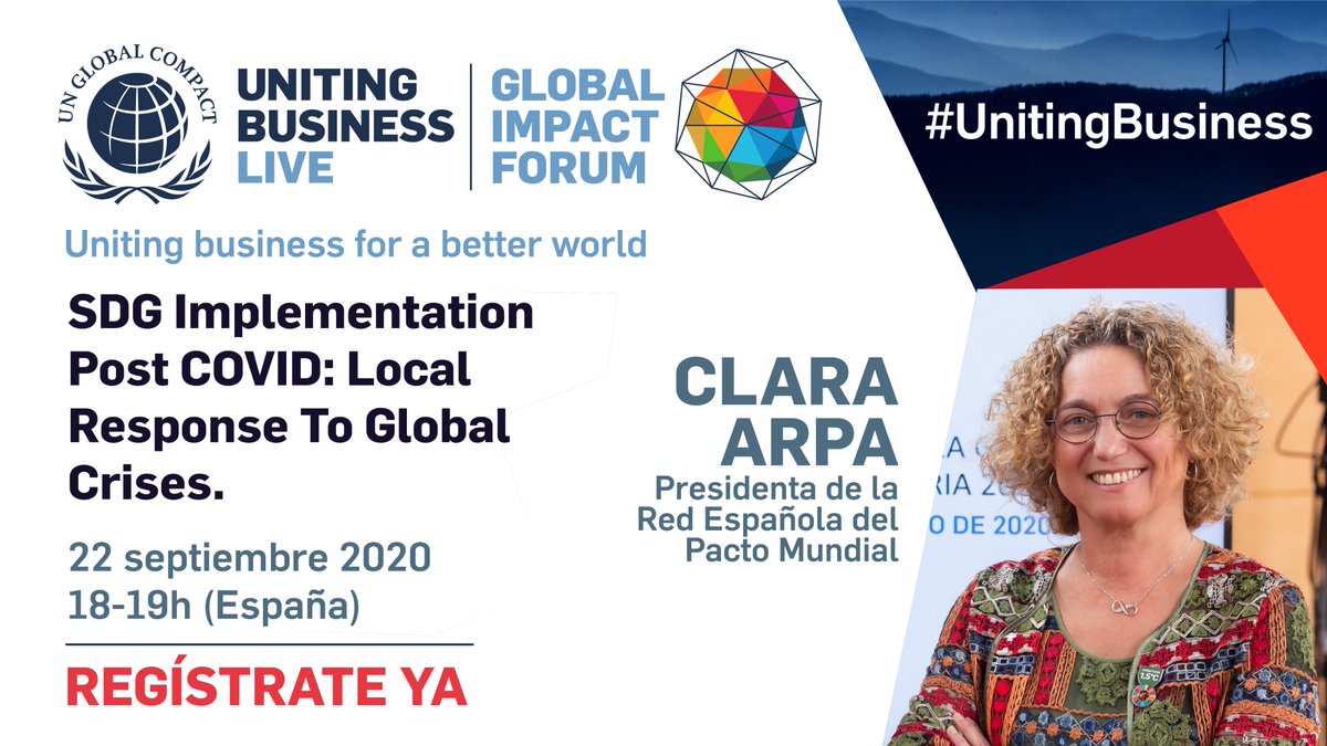 Pacto Mundial de la ONU España (@pactomundial) on Twitter photo 18-19h: SDG Implementation Post COVID: Local Response To Global Crises. Participa <a href="/claraarpa/">Clara Arpa</a>, presidenta de la Red Española del Pacto Mundial. 🌐
Sigue el hilo para ver la agenda española en el #UnitingBusiness LIVE e inscríbete👉 buff.ly/2G3aihm 18-19h: SDG Implementation Post COVID: Local Response To Global Crises. Participa <a href="/claraarpa/">Clara Arpa</a>, presidenta de la Red Española del Pacto Mundial. 🌐
Sigue el hilo para ver la agenda española en el #UnitingBusiness LIVE e inscríbete👉 buff.ly/2G3aihm