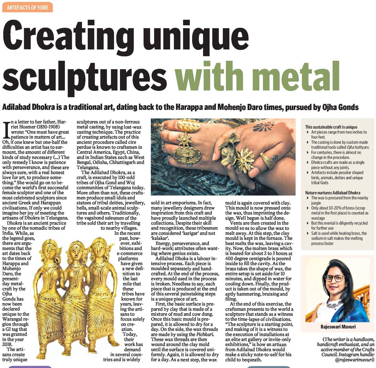 #Adilabad #Dhokra is a traditional #Art, dating back to the Harappa & Mohenjo Daro times, being pursued by the Ojha Gonds & Woj tribal communities living in our #Telangana State, in the @Collector_ADB District
🌱
Report by: Smt.Rajeswari Mavuri
#DiscoverTelangana #LivingHeritage
