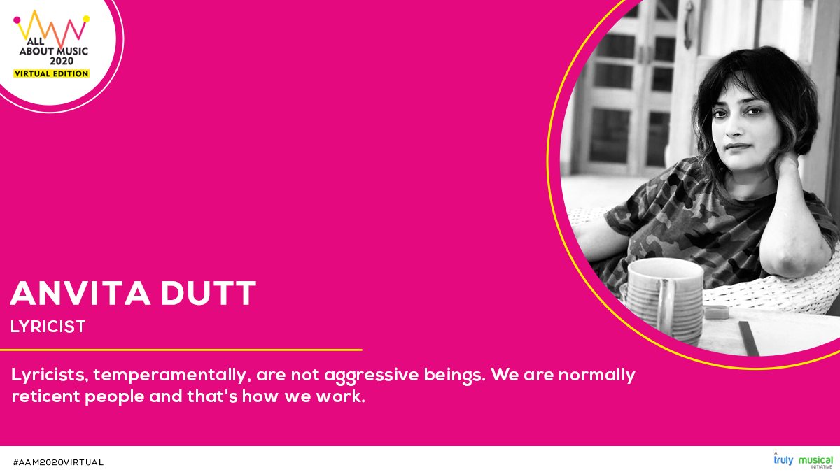 Anvita Dutt spoke about the temperament of a lyricist only at #AAM2020VIRTUAL    

A @MusicalTruly initiative

#AllAboutMusic2020 #AAM2020Virtual #TrulyMusical #Musicbiz #Musicbusinesstips #Musicbusiness101