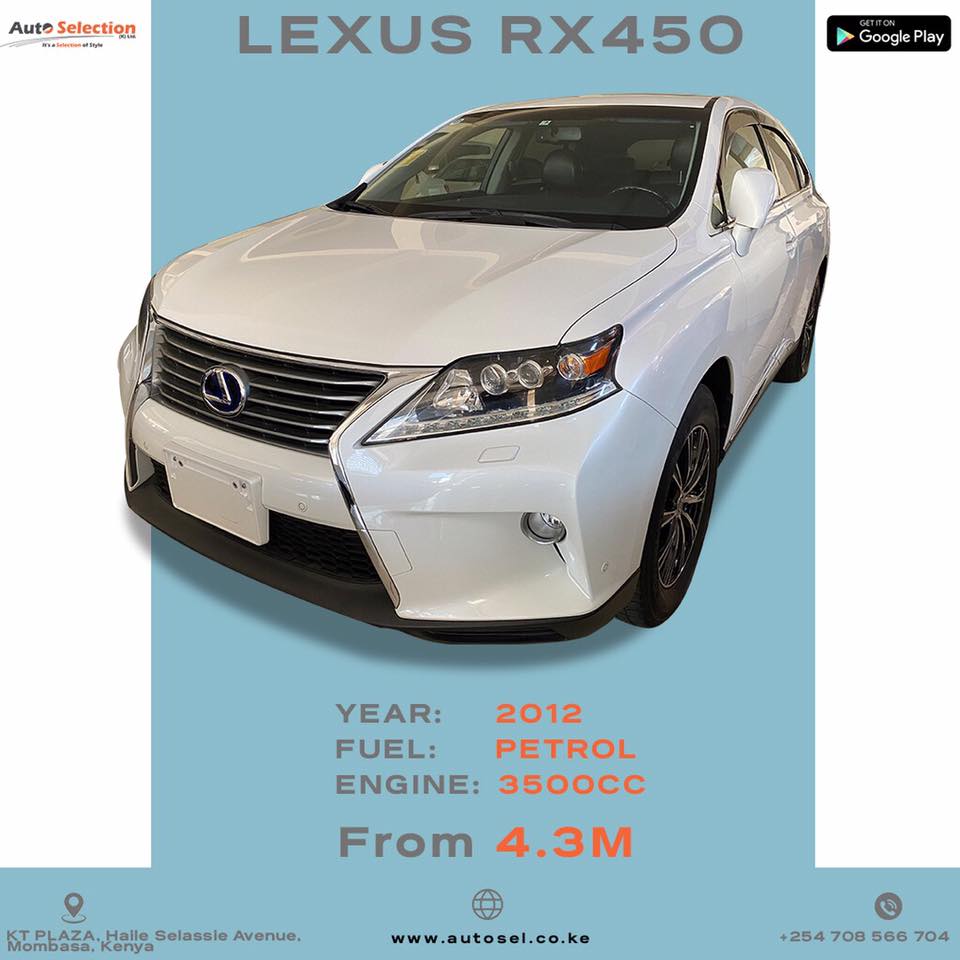 AutoselKenya's tweet photo. LEXUS RX450 (2012)
✅White ✅Petrol ✅ Engine-3500cc
✔️FROM KES 4.3M
#autoselectionkenya #carsinkenya #buycars #topqalitycars #carfans #autoselectioncare #cardealers #autodealers #newcars #usedcars #bestpricecars #mombasa #nairobi #kenya https://t.co/chOmekJECY
