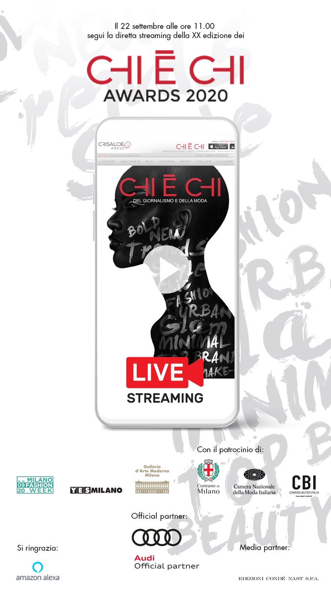 bettywrong's tweet photo. #ChiEChiAwards 2020: alle 11.00 la diretta streaming dell’evento.
Da seguire a questo link! https://t.co/e0Am4P8T43
#Chiechi20 #mfw @chiechiIT @vogue_italia @GQitalia @VanityFairIt @CondeNast https://t.co/kFEBoUPshK