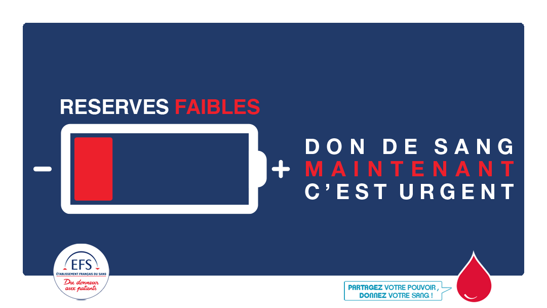 [#Urgence #DonDeSang]🩸 Alerte sur le niveau des réserves de sang, au plus bas depuis dix ans. La situation est inédite, nous avons besoin de vous !

✔ Trouvez votre collecte : efs.link/lieux
✔ Prenez RDV : efs.link/rdv
📰Communiqué : fcld.ly/igojtbn