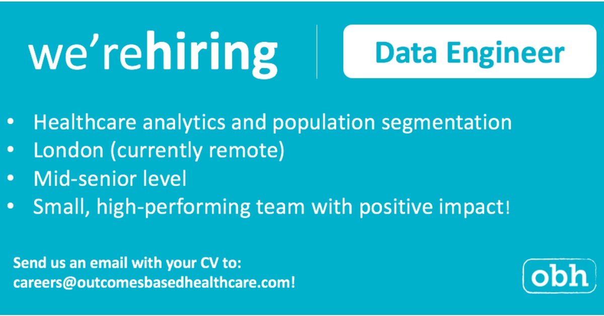 OBH_UK's tweet photo. OBH are looking for a superstar Data Engineer to join the team!

If you’d like to work with a small, friendly, high-performing team to make a positive impact on #healthcare – we’d love to hear from you! https://t.co/EjS7svX4LO