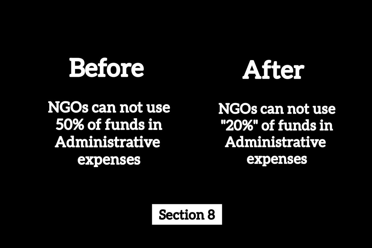 • NGOs cannot use more than 20% of funds in Administrative expenses.