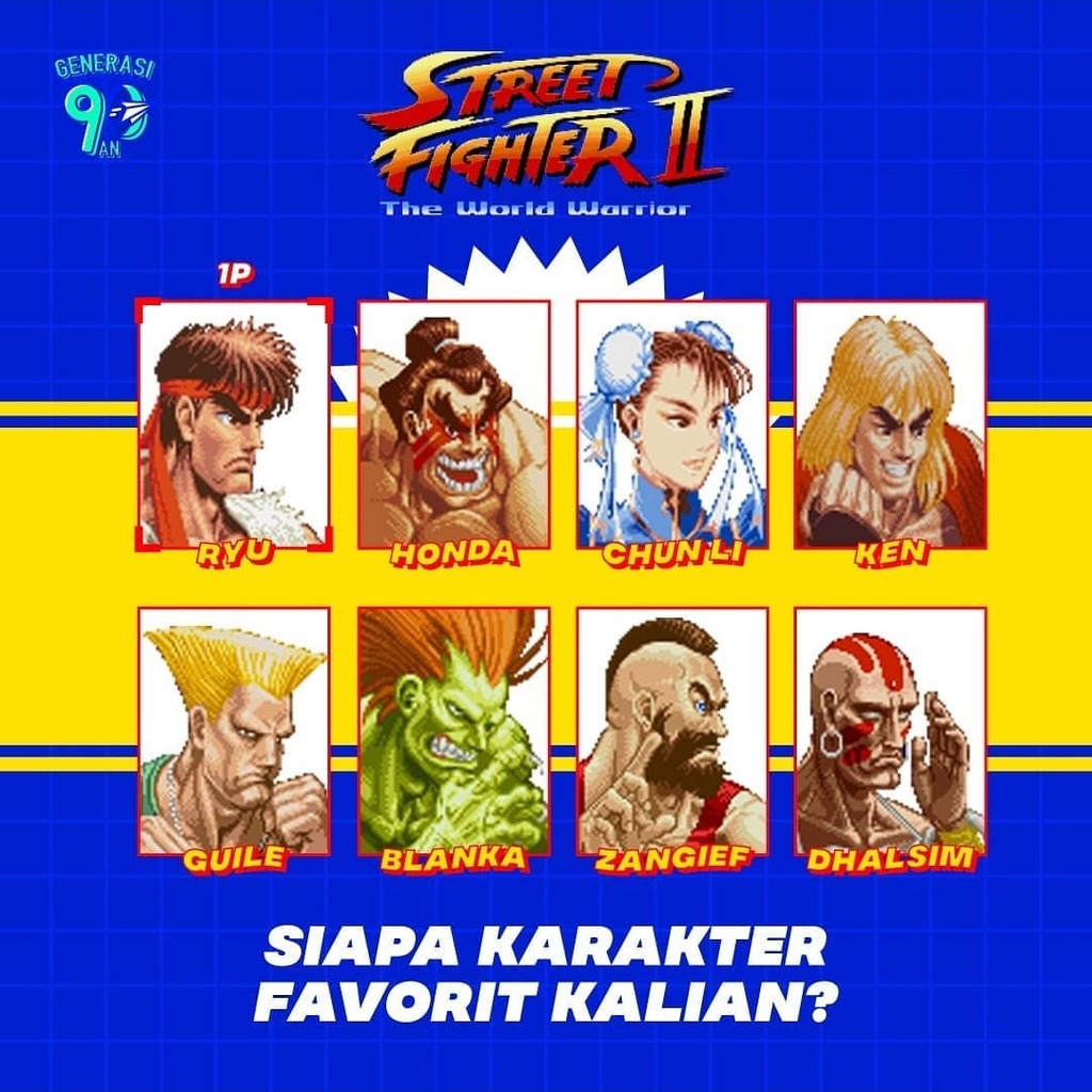 Petarung-petarung Street Fighter yang udah ga asing lagi di telinga kita. Ada yang masih inget jurus-jurusnya?? #G90An https://t.co/s2rz4z9Xu7