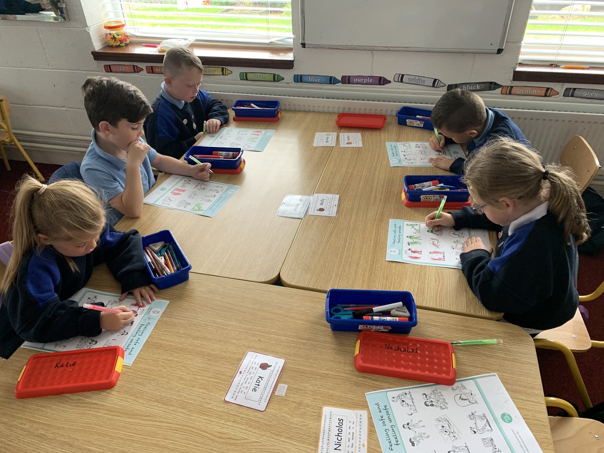 MsRyanSCMJ's tweet photo. Today in room 9 we were chatting about feeling safe and unsafe. The boys and girls gave me lots of examples of times when they felt safe and unsafe #staysafeprogramme https://t.co/01DuOezara