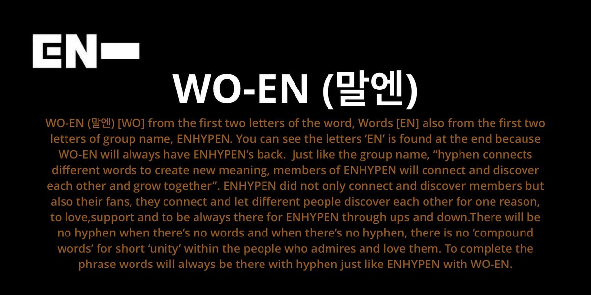 [ #ENHYPEN FAN CLUB NAME SUBMISSIONS THREAD]Here are 4 of the names you guys submitted to our tracker!W.A.B.Y W.O.R.D.SWO-EN (말엔)의미 or UIMI @ENHYPEN @ENHYPEN_members #엔하이픈 #ENHYPEN_FandomName