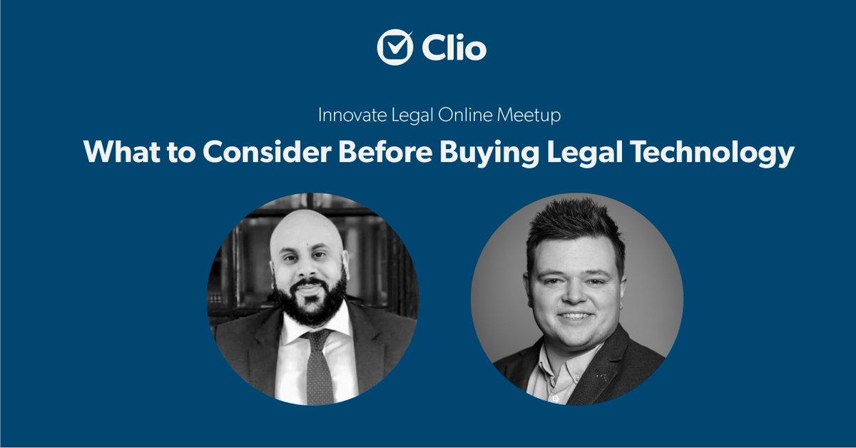 goclio's tweet photo. Join us Thursday, 24/09 at 11 a.m. BST when we host the second in our three-part series on building a #virtuallawfirm with a discussion about what to consider before buying #legaltechnology featuring @TheLawyer87 and @KarlKohlmann.

See you there👉 https://t.co/pCkQBtOe3s https://t.co/lyZS1zpvnA