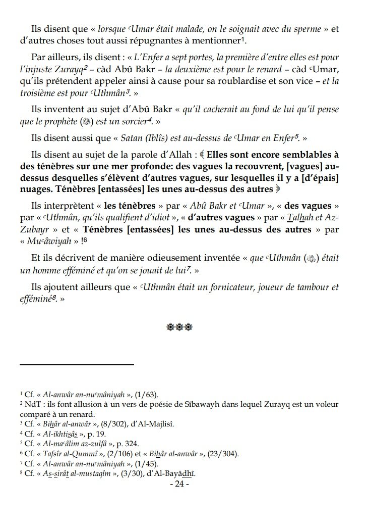  Leur anathème contre l’ensemble des compagnons et leurs accusations envers Abû Bakr et 'Umar