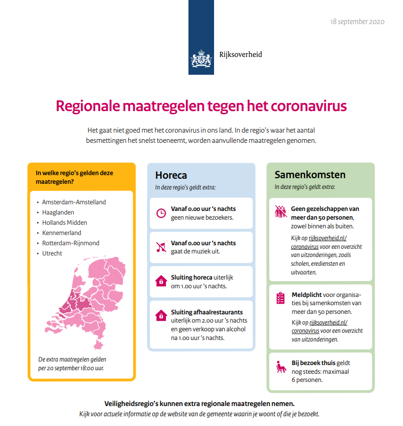 KarateBond's tweet photo. Sinds zondag 20 september 18.00 uur zijn in 6 veiligheidsregio’s extra coronamaatregelen van kracht.
Zo geldt voor samenkomsten met 50+ personen een meldplicht, óók voor sportactiviteiten op/in een sportaccommodatie.
Meer informatie 👉 https://t.co/ZWbE30Hd7B

#KBN #coronavirus https://t.co/cJko27pJSa