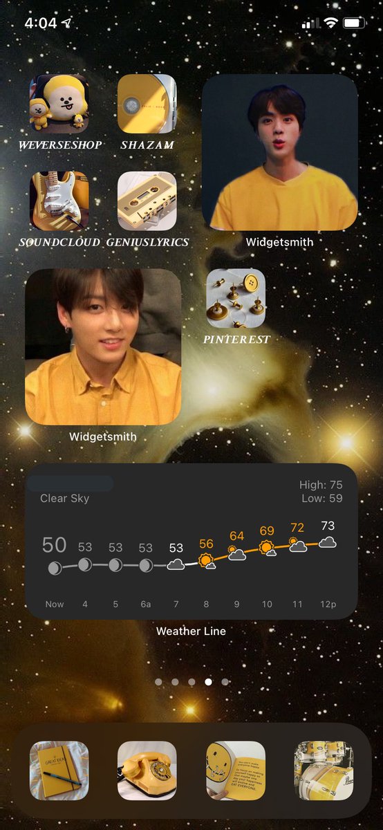 my yellow bangtan themed home screens and what I used for it(gonna be a long thread plz be patient with me)