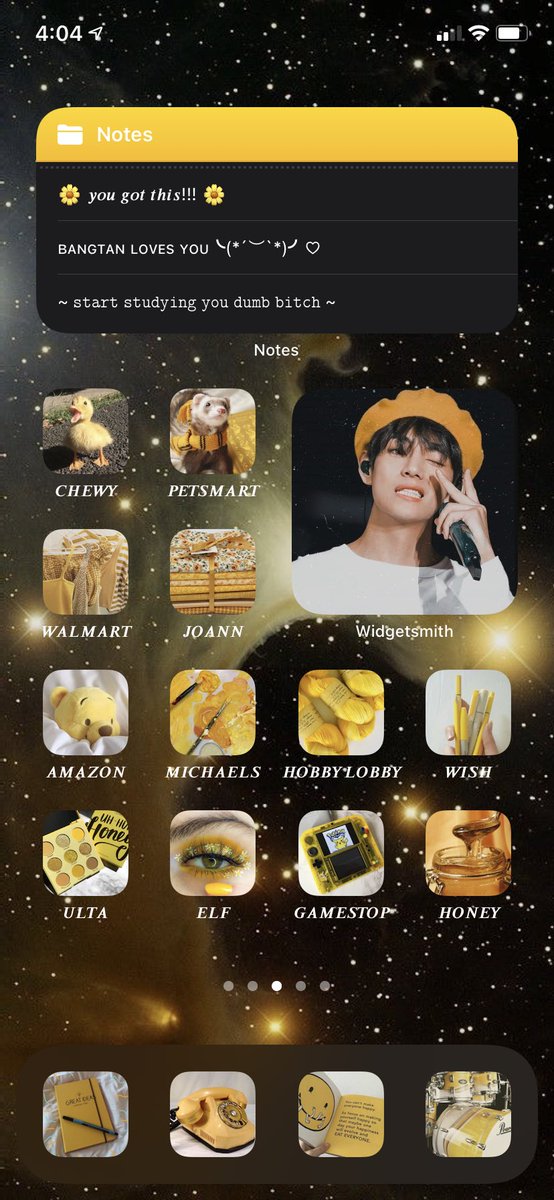 my yellow bangtan themed home screens and what I used for it(gonna be a long thread plz be patient with me)