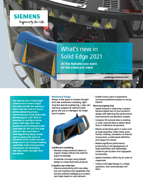 #SolidEdge 2021. All the features you want. All the value you need. Get the factsheet! oal.lu/I3SAQ 

Learn more about Solid Edge? Watch the Solid Edge University live #webinars from October 5th until October 9th! oal.lu/NfVNS

#siemens #SEU #solidedge2021