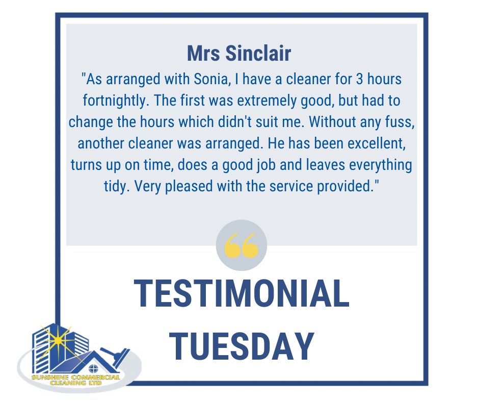 SunComCleanLtd's tweet image. Thank you to Mrs Sinclair for such a good review of Sonia and the team!

Ring 01264 563013 (Andover) or  01202 509171 (Bournemouth) to find out more about the difference we can make to your business!

#CommercialCleaning #HampshireBusiness #DorsetBusiness #TestimonialTuesday