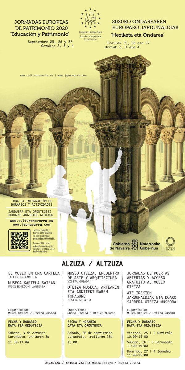 Nos sumamos a las Jornadas Europeas de Patrimonio con 6 jornadas de puertas abiertas, visita guiada al centro con su dir Gregorio Díaz Ereño y el taller en familia “El Museo en una cartela. Renombrando la colección”.
25 sept- 4 oct. Os esperamos!
Info: museooteiza.org