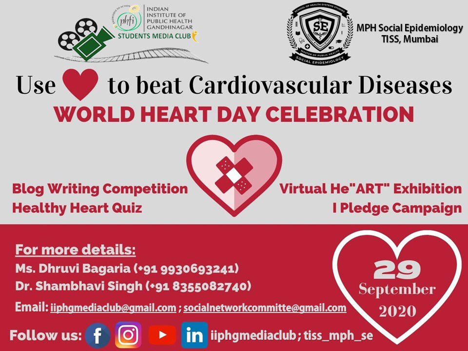 tiss_phse18's tweet photo. WORLD HEART DAY CELEBRATIONS - for participation and further queries mail us at socialnetworkcommitte@gmail.com.
#tatainstituteofsocialsciences #schoolofhealthsystemsstudies
#tiss
#tiss_mph_se
#tissmumbai
#indiahealthsystem
#indianpublichealthsystem https://t.co/ryZDhzQJ2R